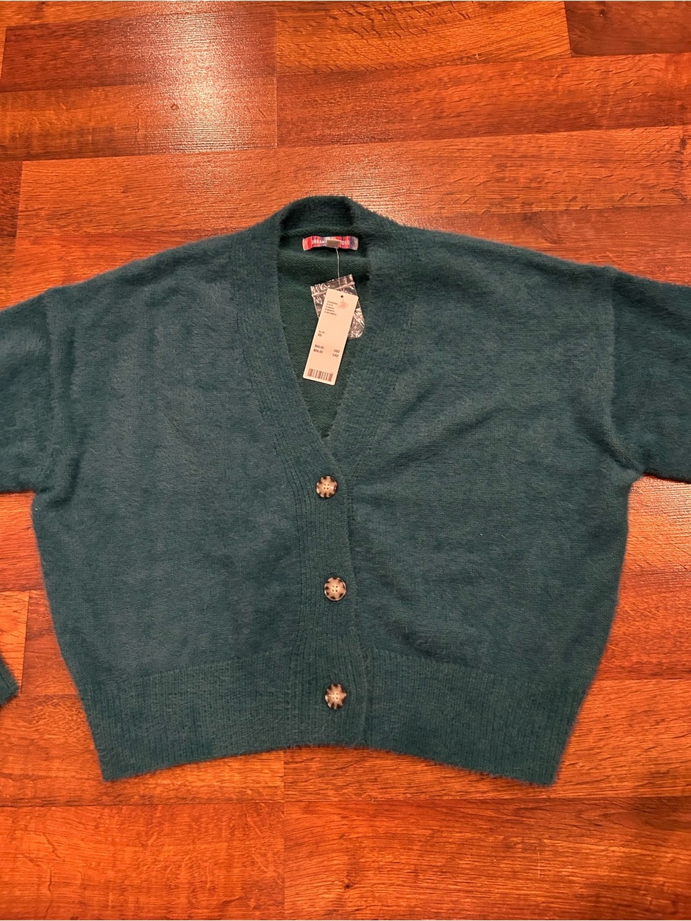NWT Urban Outfitters Fuzzy Teal Blue Green Cardigan Sweater Size XS - Picture 1 of 7